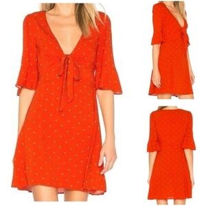 Free People Mini Dress Sz 6 All Your Polka Dot Front Knot Multicolor